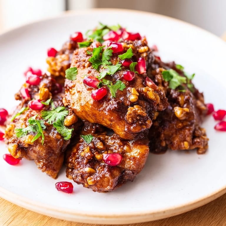 Garnished with parsley, the luscious Iranian Fesenjan stew is ready to be served.