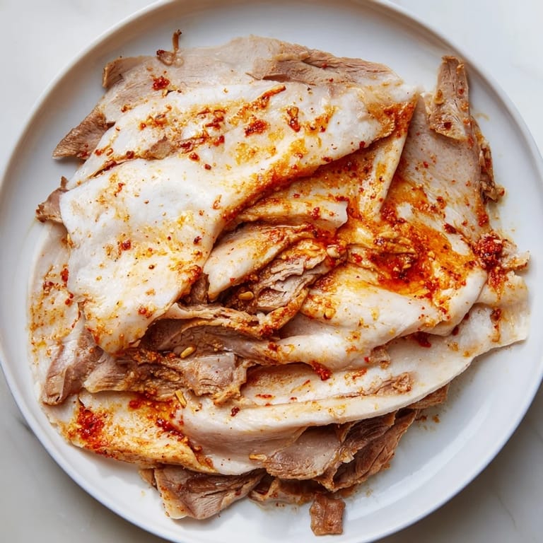 Juicy layers of slow-cooked Turkish döner meat, beautifully seasoned, perfect on a plate with fresh garnishes.