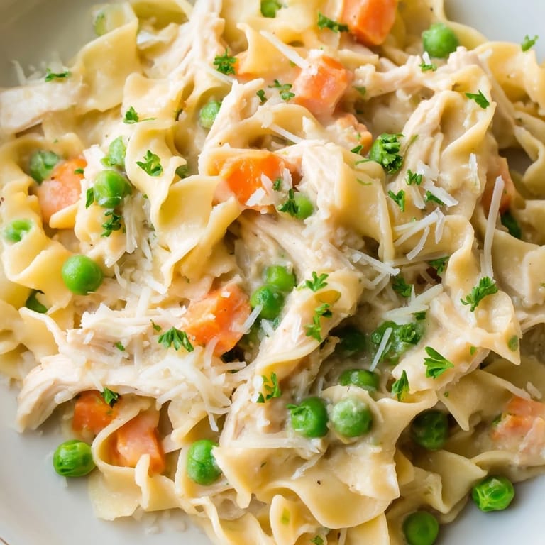 Family-friendly Spring Chicken Noodle Skillet served in a skillet, perfect for a fresh dinner.