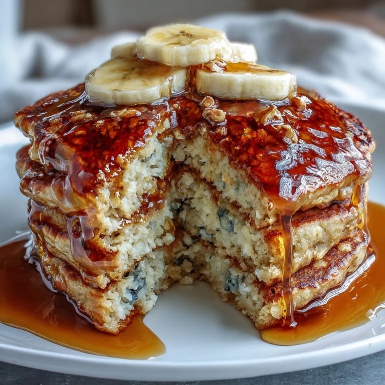 Close-up of Protein Power Pancakes, perfectly fluffy and golden.