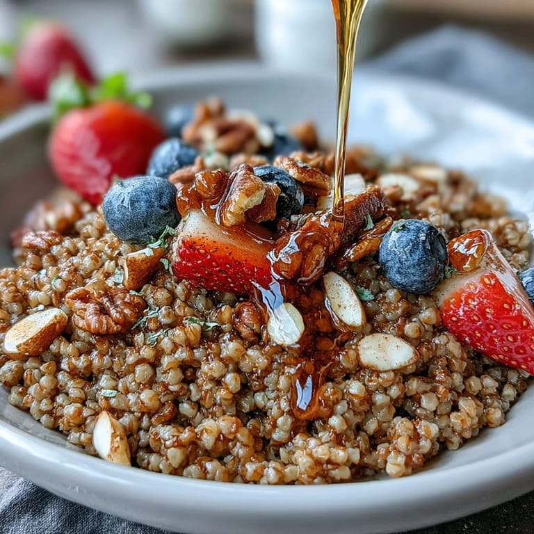 Nutty, fluffy buckwheat groats breakfast bowl, perfect with fresh fruit and walnuts.