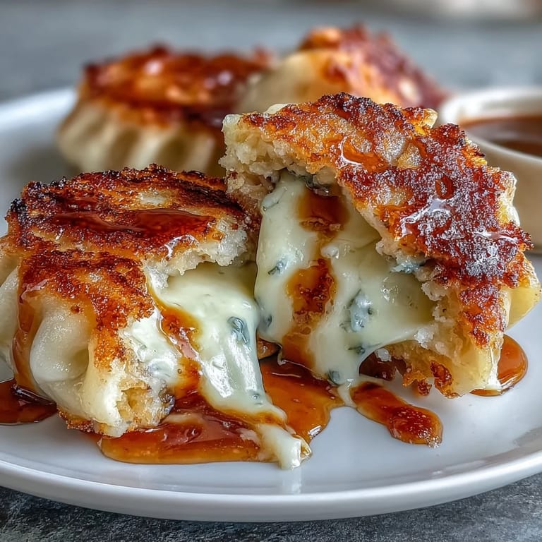 Steam rises from one split Chīzu Imomochi revealing melted mozzarella cheese inside the potato dough.