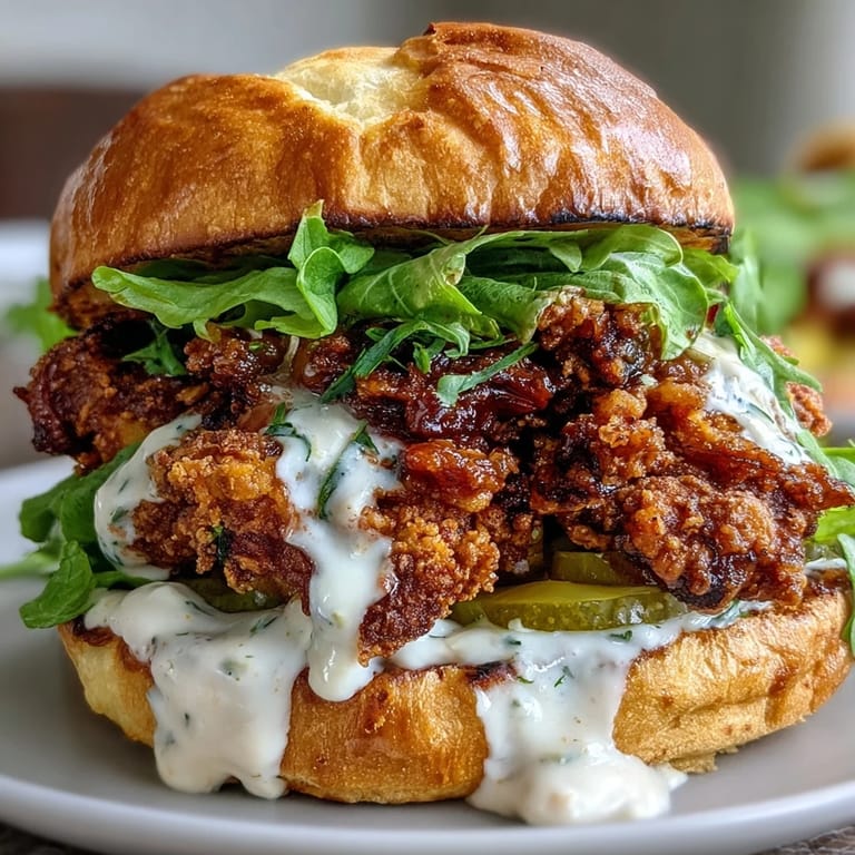 Deep-fried spicy chicken sandwich on a toasted brioche bun, served with creamy homemade sauce and tomato slices for a crave-worthy bite.