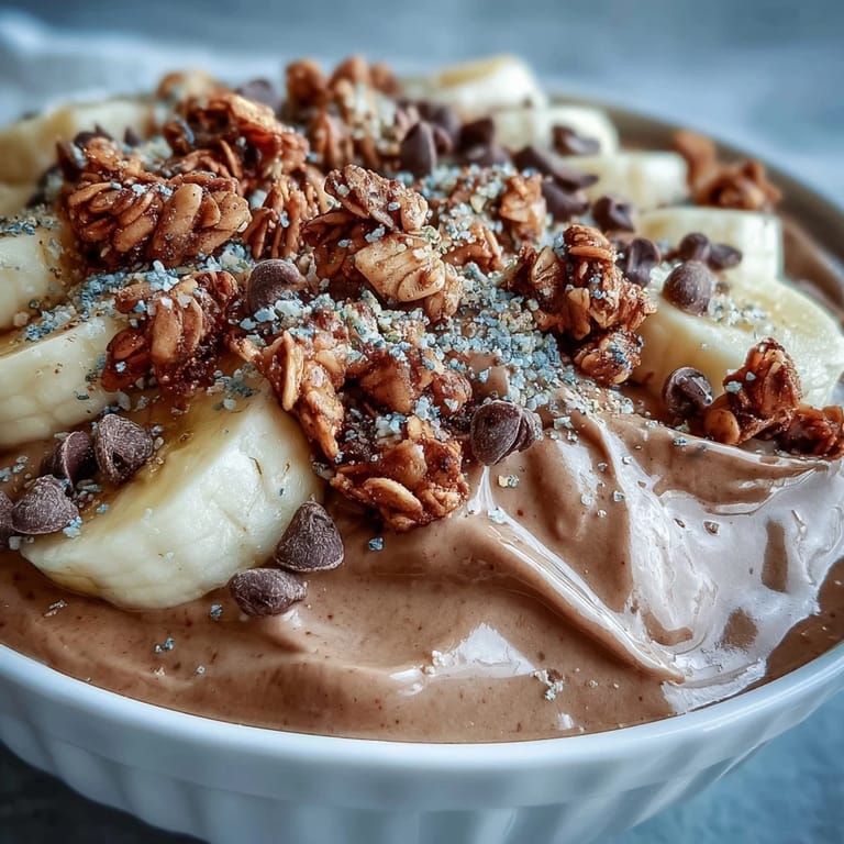 Chunky Monkey Smoothie Bowls served in white ceramic bowls, garnished with fresh fruit and crunchy toppings for an easy vegan breakfast.