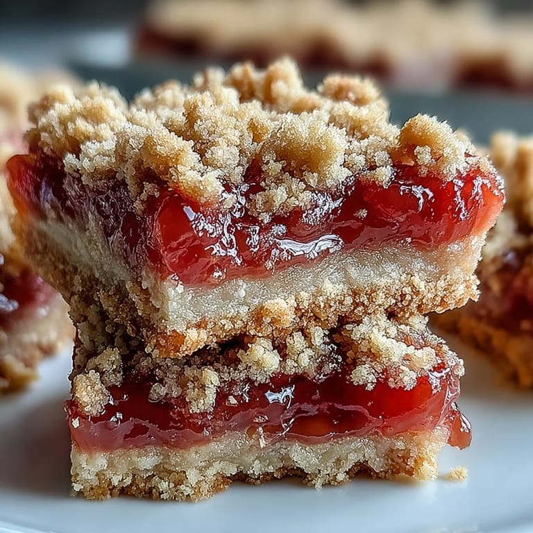 Guava jam bars with a buttery crumb and vibrant pink filling, served with a scoop of vanilla ice cream.