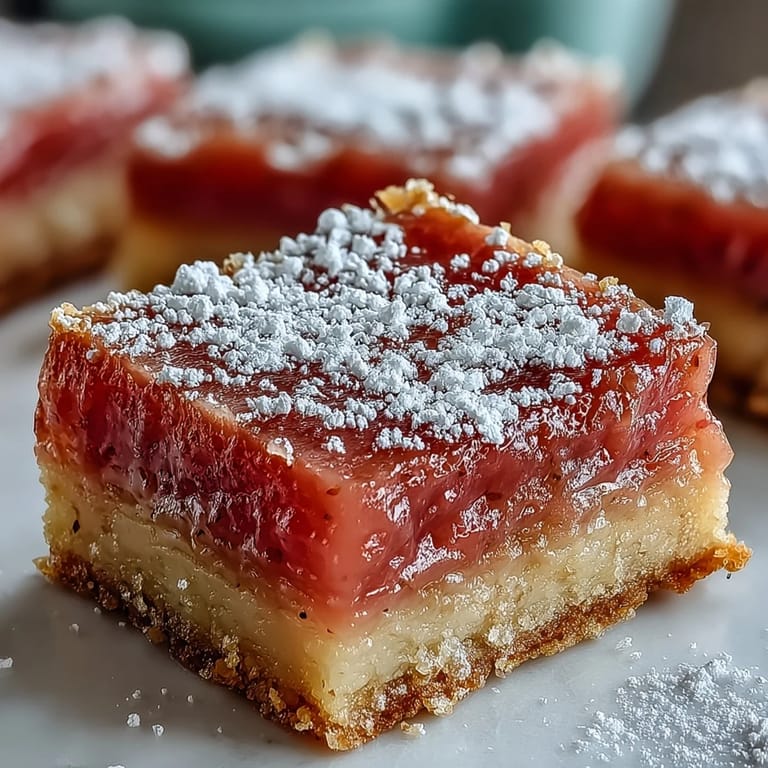 A close-up view of sliced Earl Grey Tea, Guava, and Lemon Bars, revealing the vibrant pink guava layer sandwiched between buttery crust and zesty lemon filling.