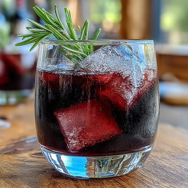 Black Currant Rosemary Cocktail garnished with a lemon twist and aromatic rosemary, ready to sip on a cozy evening.