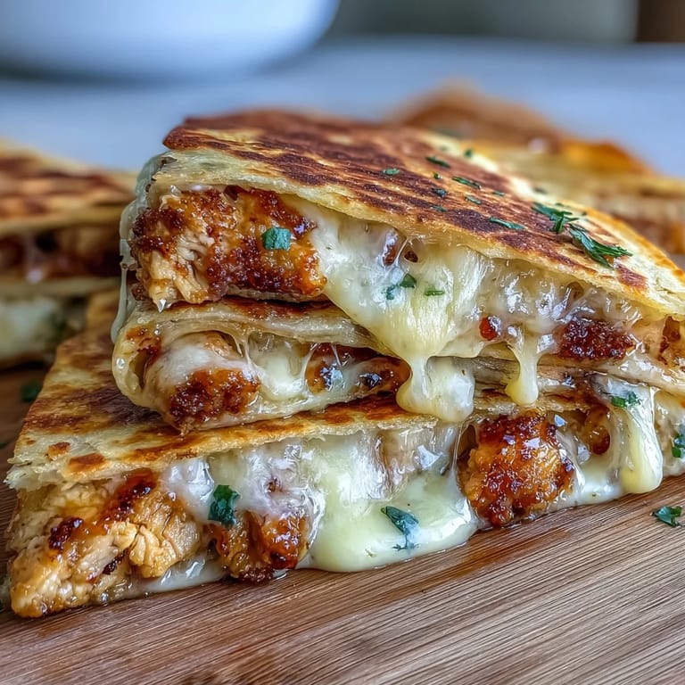 Sliced Cheesy Hot Honey Chicken Quesadillas revealing sweet and spicy chicken filling, served with lime wedges.
