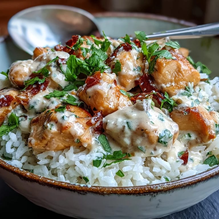 Vibrant bowl of Coconut Chicken Rice Bowl with tender chicken, rich coconut sauce, and cilantro, ideal for a quick weeknight dinner.