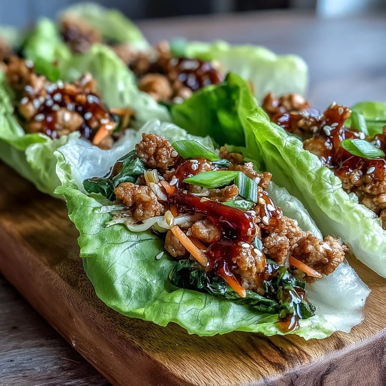 Garnished with scallions and sesame seeds, these Turkey Potsticker Stir-Fry Lettuce Wraps are served warm for a handheld meal.