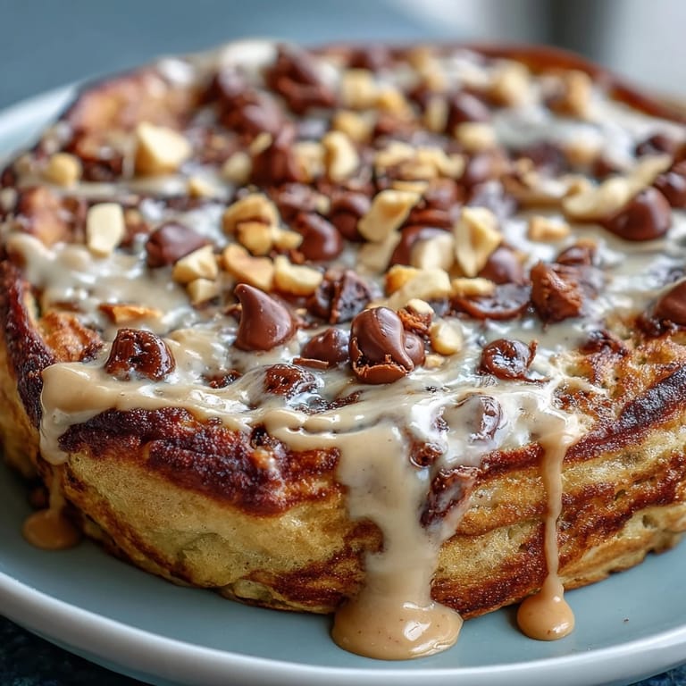 A single-serving Peanut Butter Cup Protein Pancake Bowl topped with sliced banana and chopped peanuts, perfect for a nutritious dessert-for-breakfast treat.