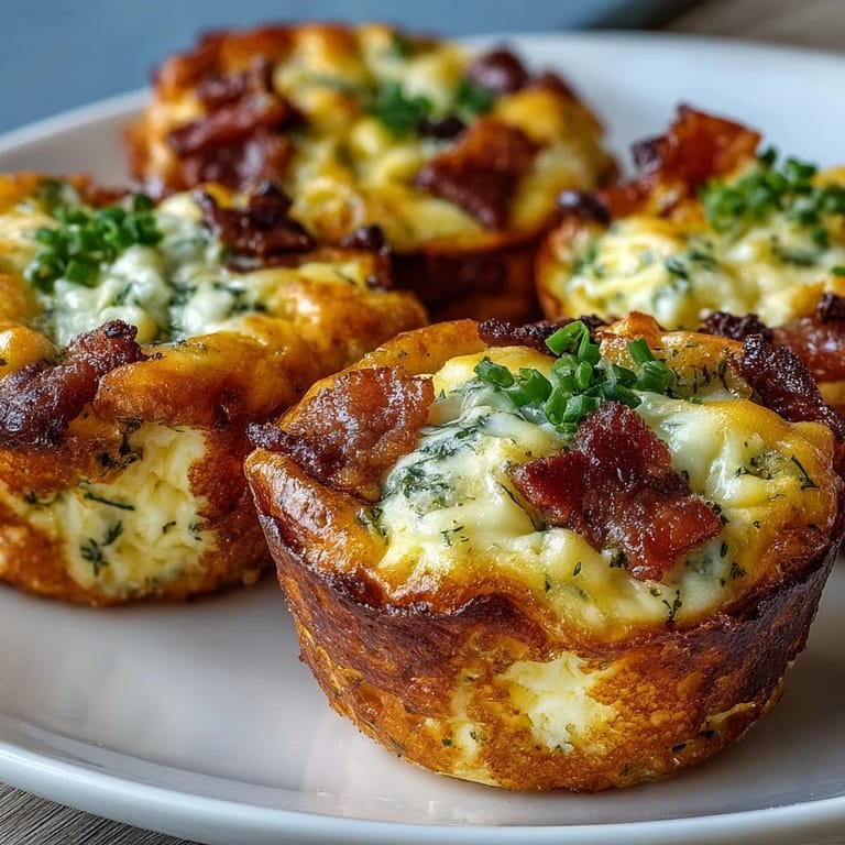 Served on a white plate, these Ranch Bacon Breakfast Egg Bites are paired with fresh fruit and a side of hot sauce for brunch.