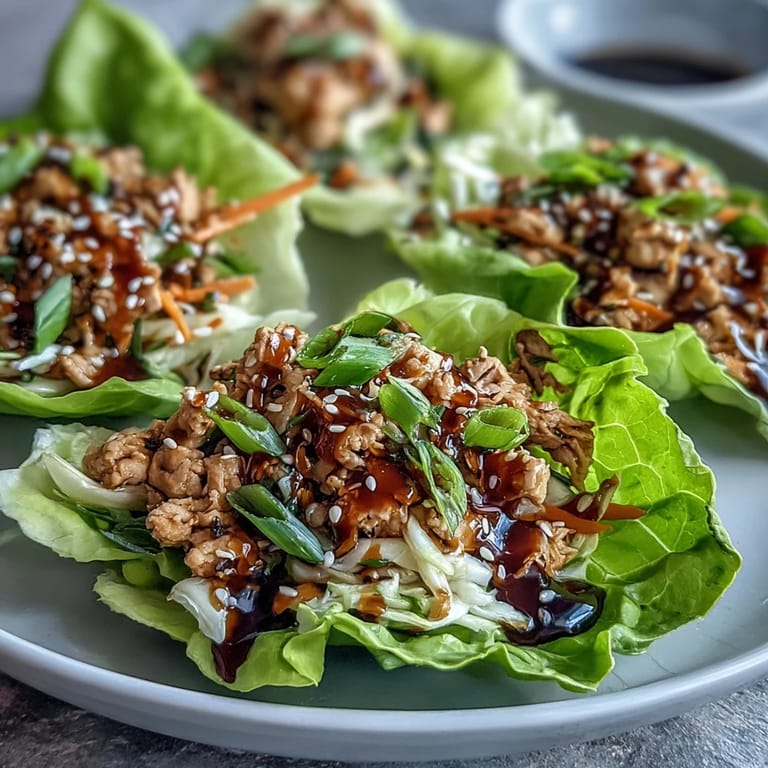 A close-up of these Turkey Potsticker Stir-Fry Lettuce Wraps shows sautéed shiitake mushrooms and carrots, topped with toasted sesame seeds.