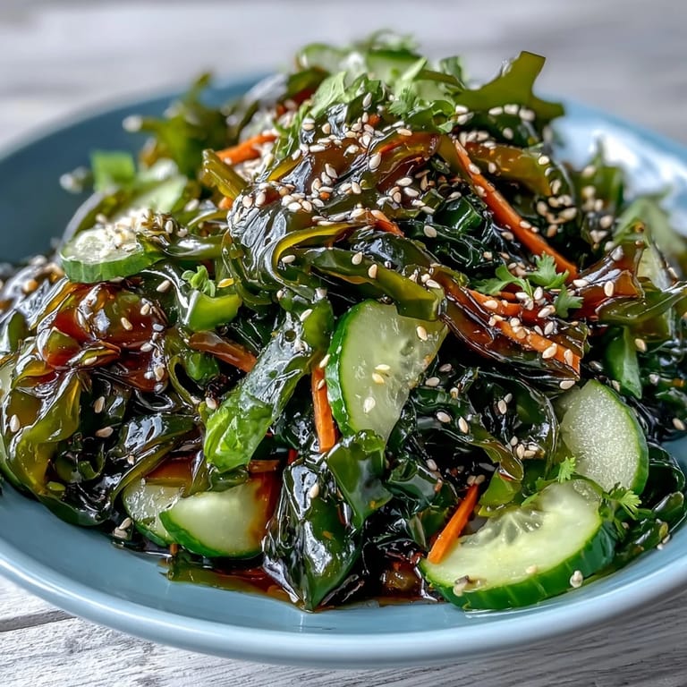 Bright seaweed salad with ponzu combines rehydrated wakame, crunchy vegetables, and chili flakes for a light, flavorful Japanese appetizer.