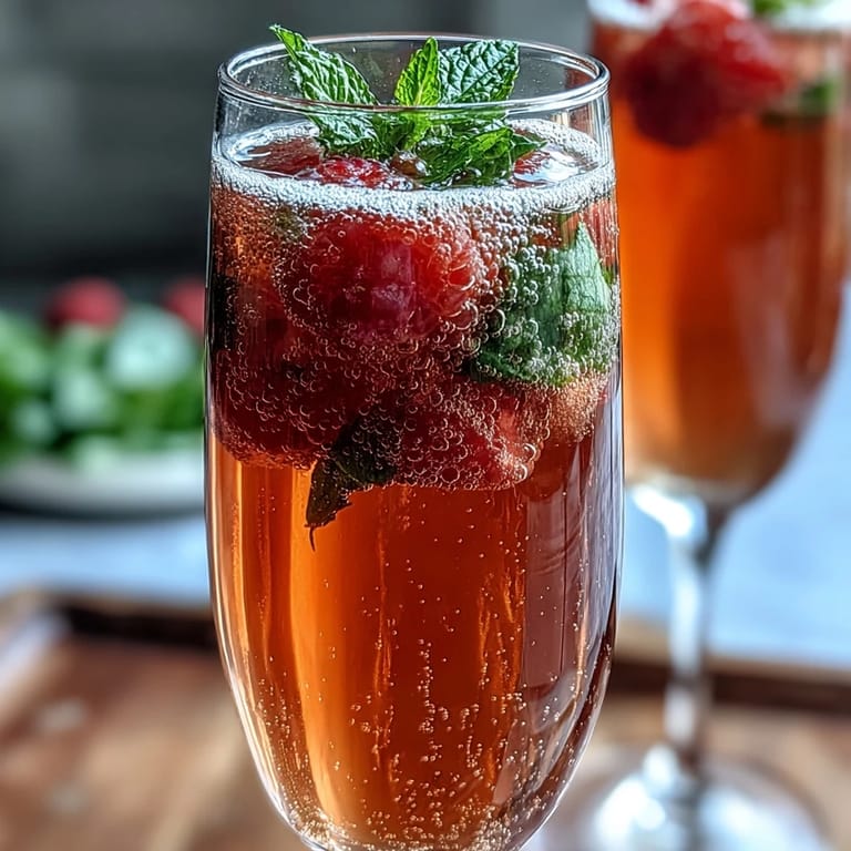 DIY Strawberry Bellini Bar featuring chilled Prosecco, strawberry purée, and colorful fruit garnishes for a festive brunch.
