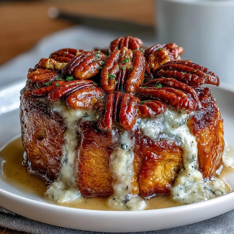 Elegant sweet potato soufflé topped with candied pecans, offering a light, airy texture and rich autumnal flavors in every bite.  
