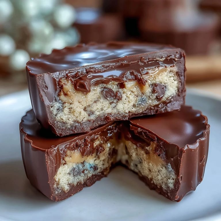 Bite into these homemade peanut butter cups filled with safe-to-eat chocolate chip cookie dough, perfect for peanut butter and cookie lovers.