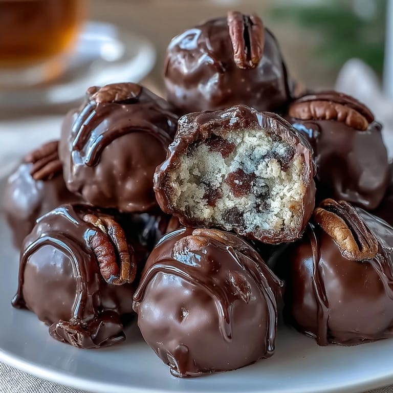 2. Decadent Kentucky bourbon balls coated in smooth chocolate and garnished with pecans for a festive treat.  