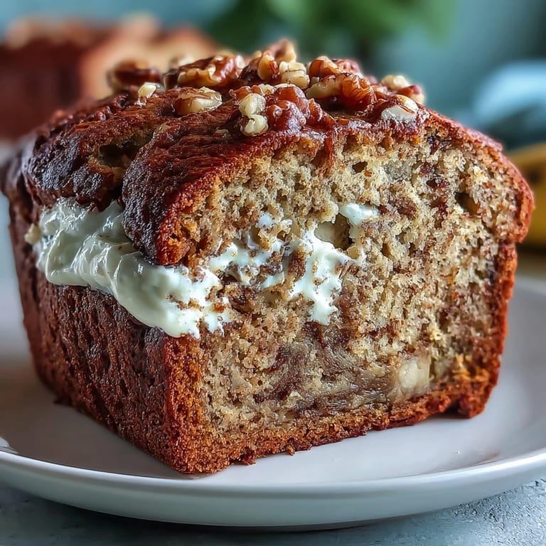 Moist, protein-packed banana bread with Greek yogurt, featuring a tender crumb and warm cinnamon aroma.