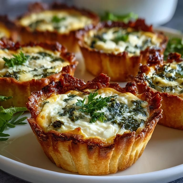 Elegant mini quiche bites filled with spinach, bell peppers, and melted cheese, ideal for sophisticated party appetizers.