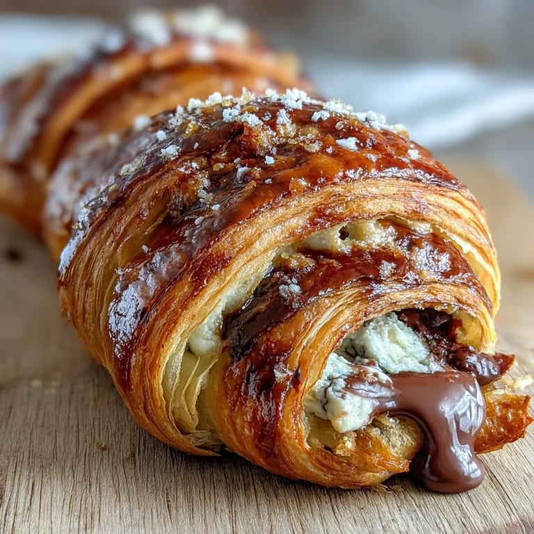 Crisp sourdough croissants bursting with dark chocolate filling, ideal for a luxurious morning pastry or special brunch.