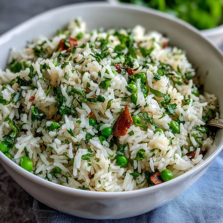 Creamy Spring Pea and Mint Rice Pilaf, a light and flavorful dish perfect alongside roasted meats or as a vegetarian main.