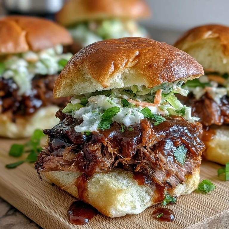 Juicy, saucy brisket sliders with crunchy slaw, served on golden toasted buns—perfect for celebrations or game day.