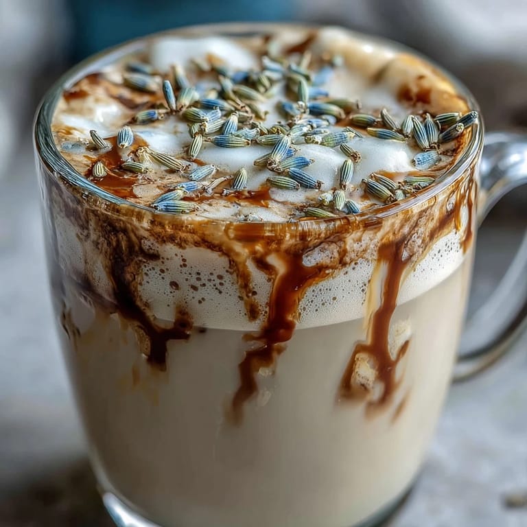 2. Aromatic lavender oat milk latte featuring rich espresso, steamed oat milk, and a sprinkle of dried lavender buds.