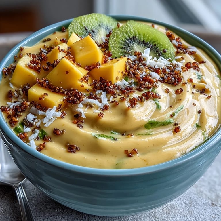 Tropical Mango Chili Lime Smoothie Bowl, a refreshing breakfast with tangy lime kick.