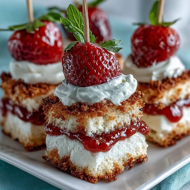 These layered mini shortcake bites are a sweet, festive treat on every skewer.