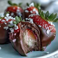 Decadent Dubai-style strawberry truffles coated in glossy dark chocolate, with a hint of rosewater and cardamom.
