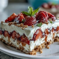 Festive Memorial Day No-Bake Icebox Cake with vibrant strawberries.