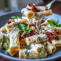 Creamy Marry Me Pasta with vibrant sun-dried tomatoes and fresh basil.